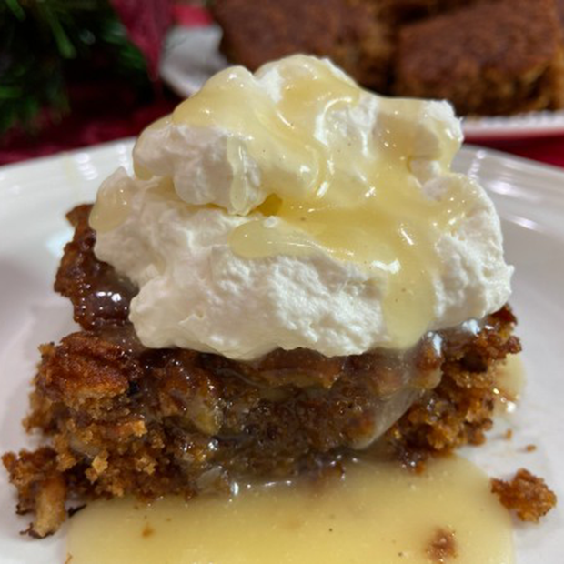 Moist Apple Pudding Cake w/ Creamy Nutmeg Sauce